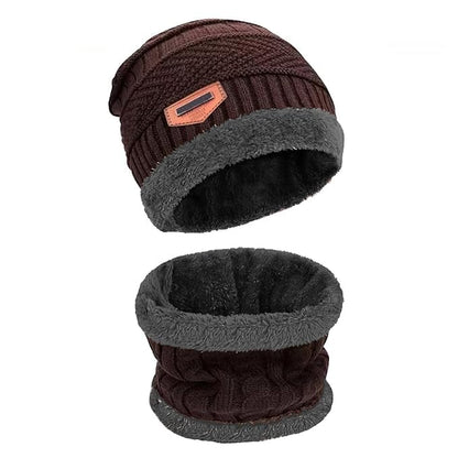 Digital Shopee Winter Knit Beanie Set Of Cap Hat Neck Warmer Scarf And Woolen Gloves Set Skull Cap For Men/Women - (Black, 3 Pie