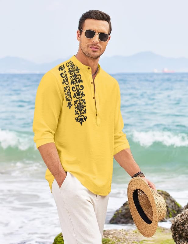 Finivo Fashion MenS Regular Fit Cotton Blend Short Kurta Shirt | Full Sleeve Ethnic Shirt With Mandarin Collar And Button Plack