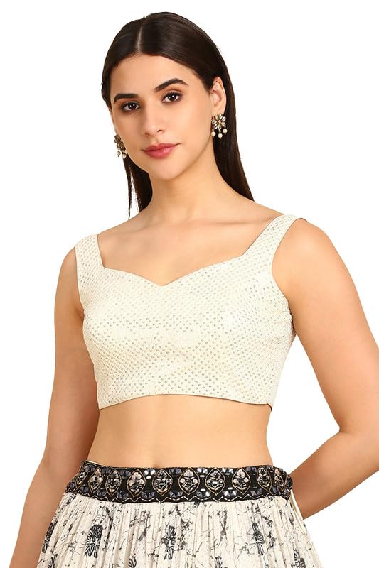 Soch Womens Cream Sequinned Sweetheart Neck Georgette Padded Blouse