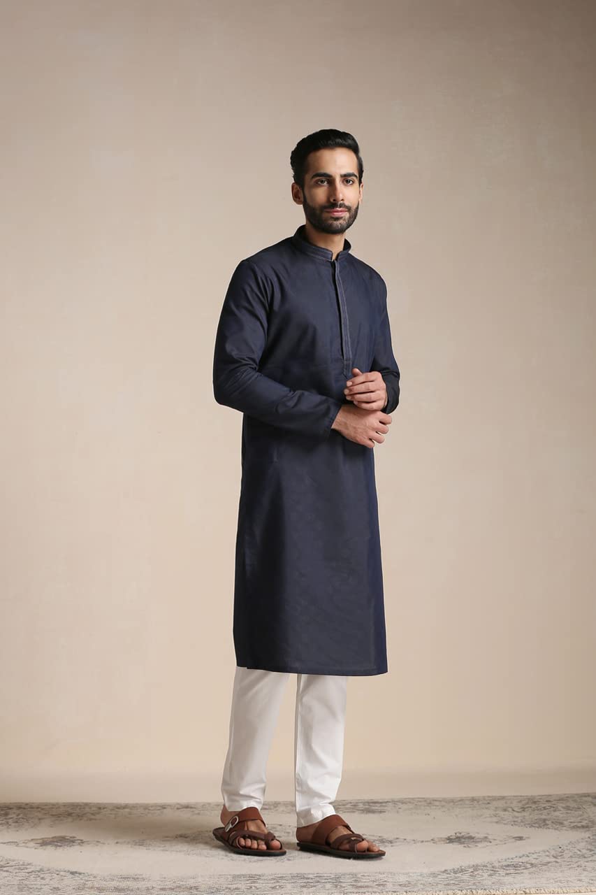 Manyavar Kurta Set For Men, Full Sleeves Mandarin Collar Ethnic MenS Kurta Set For Engagement, Wedding, Party Blended Cotton Pr