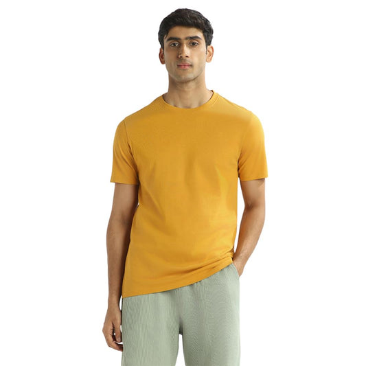 Nobero MenS Solid Regular Fit T-Shirt (1M-Twts-R0007_Mustard Yellow