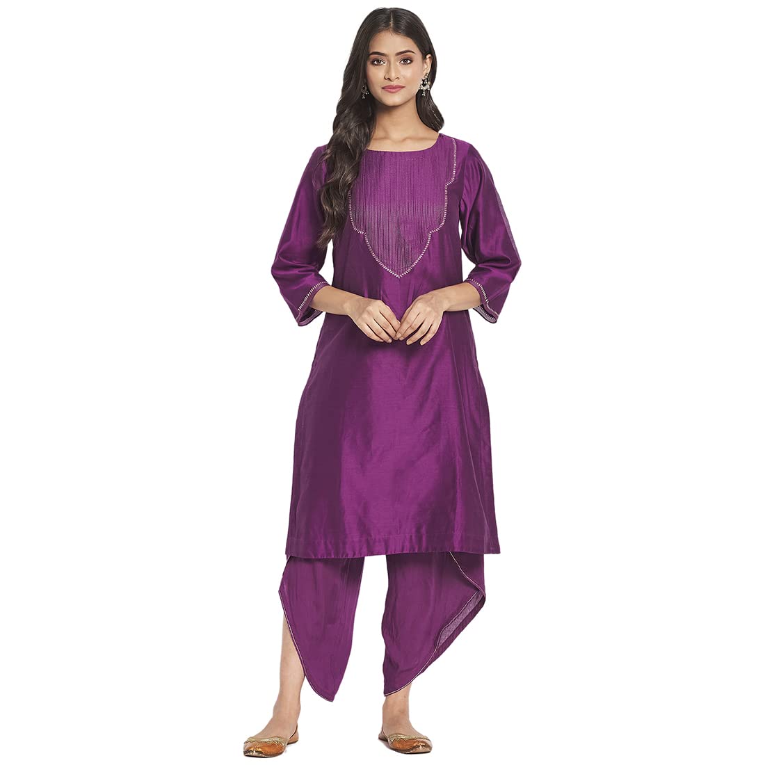 Fabindia Women Cotton Silk Embroidered Slim Fit 2 Piece Kurta Setpurple_Xl Purple