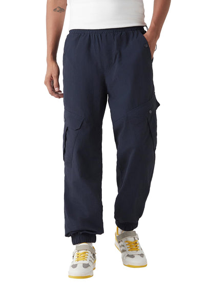 Bewakoof Mens Solid Super Loose Fit Nylon Joggers_648618_Blue_XL