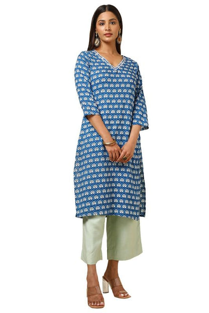 Soch Womens Blue Rayon Ethnic Motifs Kurta with Thread Work