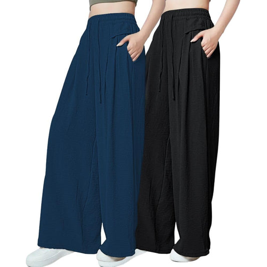 Greciilooks WomenS Loose High Rise Textured Trousers | High-Waisted Pant | Korean Trousars (Available In Plus Size And Combo Pa