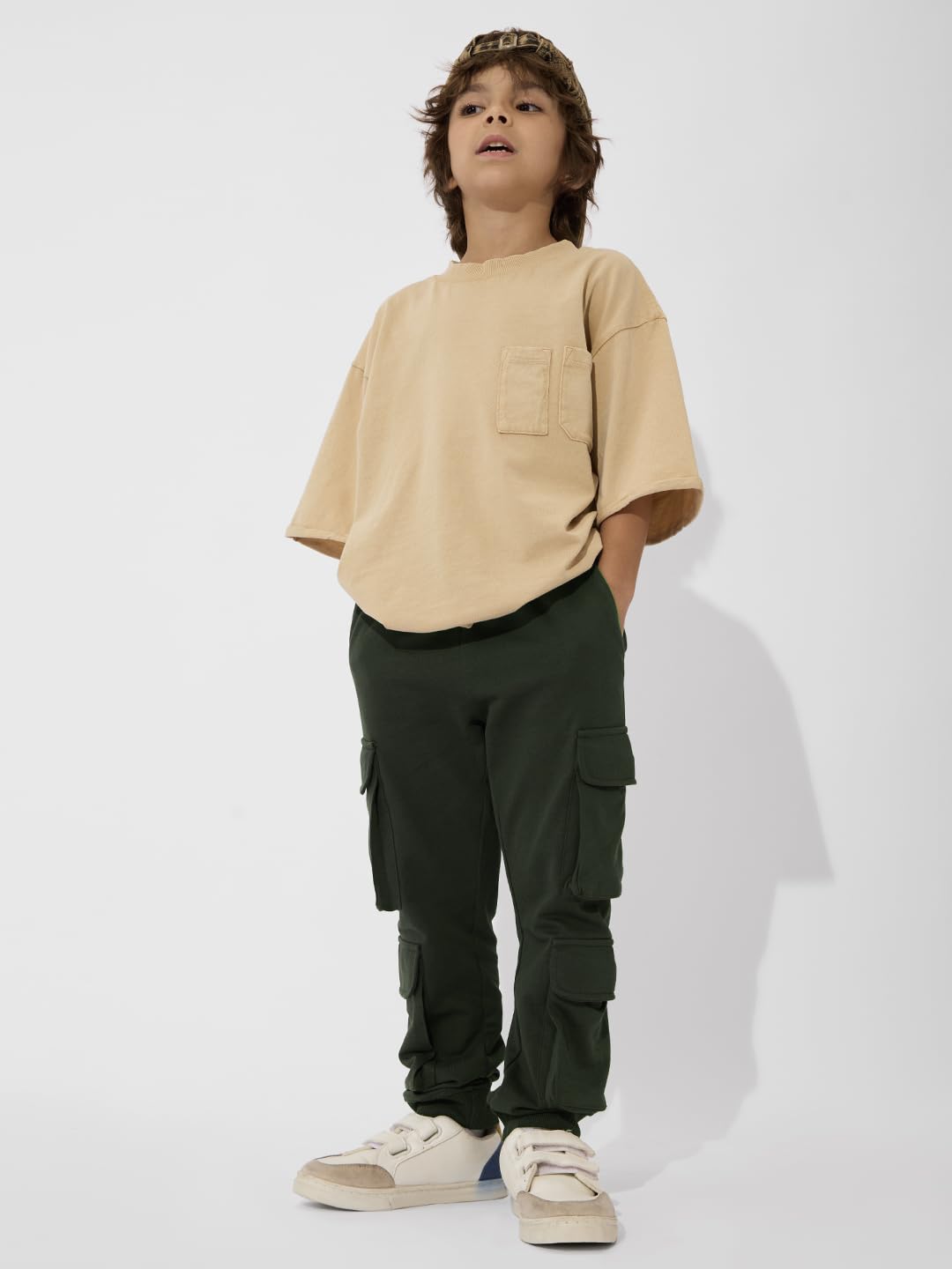 The Souled Store Solids: Olive Green Boys Drawstringed Straight Fit Cotton Joggers