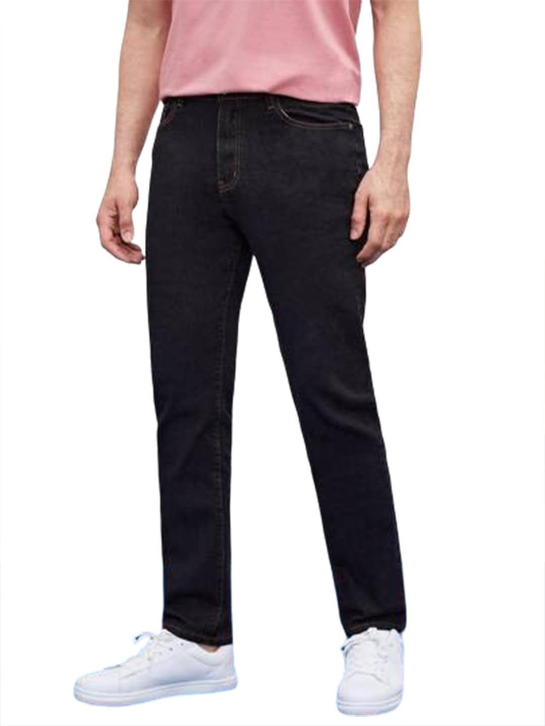 Kotty MenS Solid Mid Rise Comfortable And Strechable Stylish Jeans(Black,32)