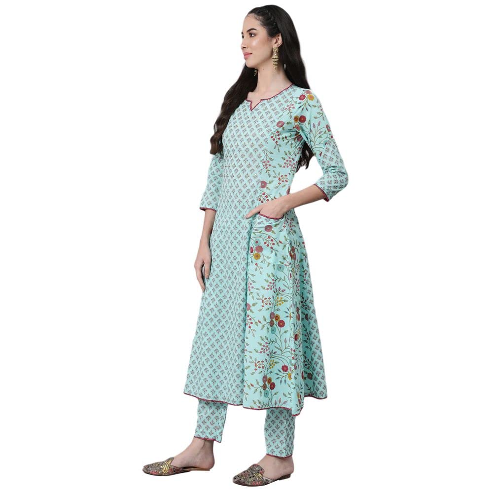 anubhutee Women's Cotton Blend Kurta Trouser with Dupatta Set