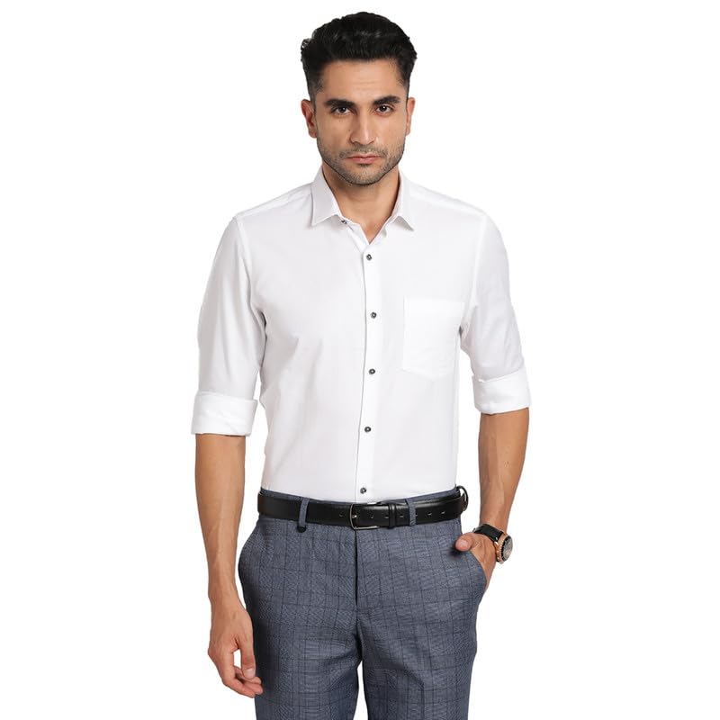 Turtle Men 100% Cotton Slim Fit White Jacquard Formal Shirt