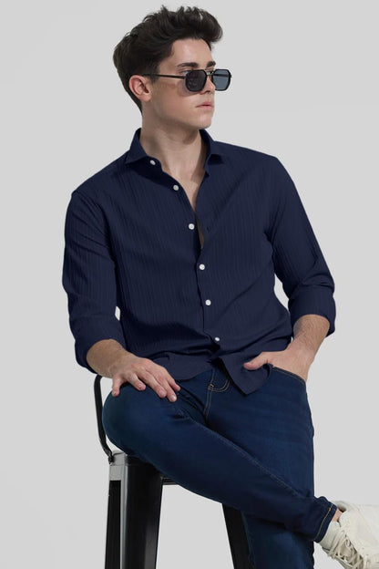 Finivo Fashion MenS Casual Cotton Plain Button Down Shirts Full Sleeve Textured Summer Beach Shirt For Men Navy