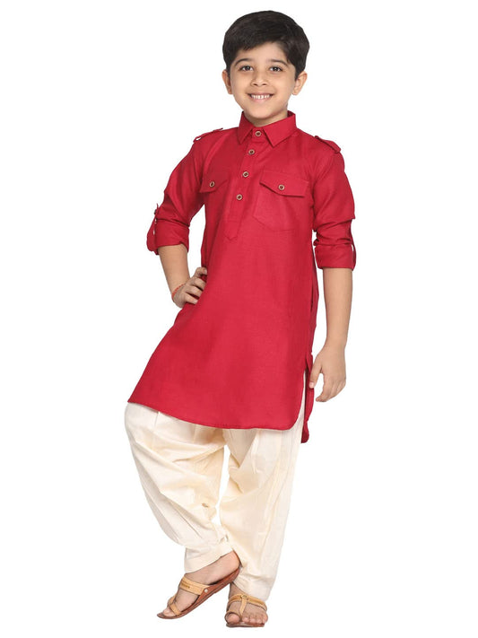 Jbn Creation Boys Maroon Cotton Blend Pathani Suit Set