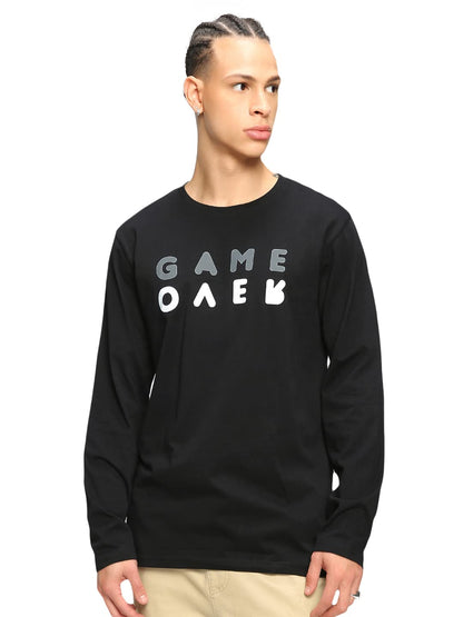 Bewakoof Mens Game Over Minimal Printed 100% Cotton T-Shirt - Regular Fit, Round Neck, Full Sleeves