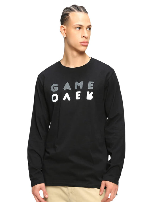 Bewakoof Mens Game Over Minimal Printed 100% Cotton T-Shirt - Regular Fit, Round Neck, Full Sleeves