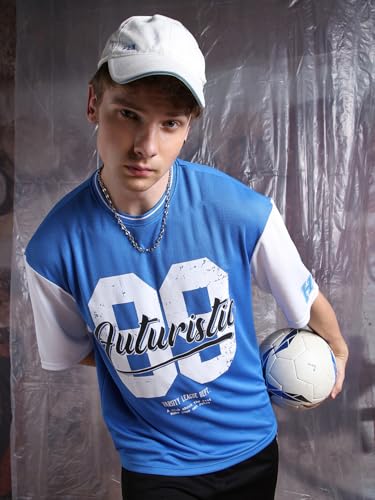 Hubberholme Men Printed Oversized Round Neck Half Sleeve Tshirts 123 Blue