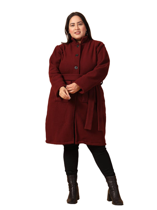 Rigo Cotton Full Sleeves Plus Size Long Overcoat for Women | Plus Size, Lapel Collar Womens Jacket | Winter Wear Over Coat for