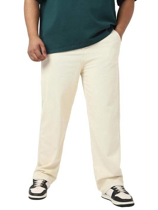 Bewakoof Mens Solid Regular Fit Cotton Plus Size Jeans_644737_Beige_42