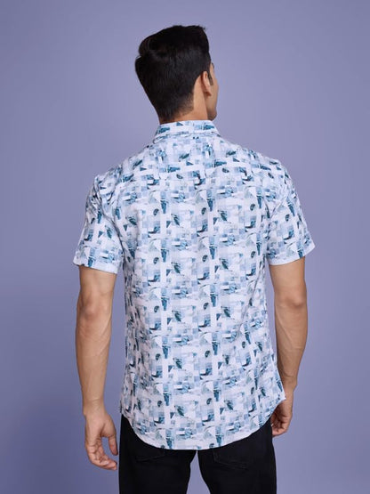Pinkmint Stylish Shirt for Men ll Printed Half Sleeve Shirts ll Regular Fit Chest Pocket Shirt Light Blue