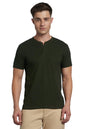 Dennis Lingo Men Solid Cotton Slub Regular Fit Half Sleeves Round Neck T Shirts Olive
