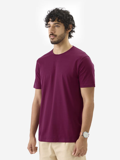 The Souled Store Wine Red Men and Boys Short Sleeve Round Neck Solids Regular Fit Cotton Supima T-Shirts
