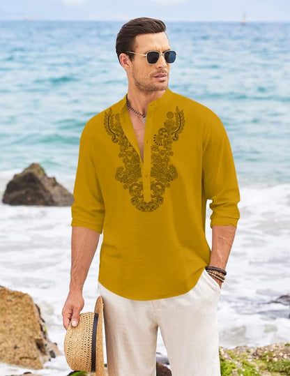Finivo Fashion MenS Cotton Blend Short Kurta With Full Sleeves And Ethnic Neck Design | Casual Crinkle Texture Kurta With Mandar
