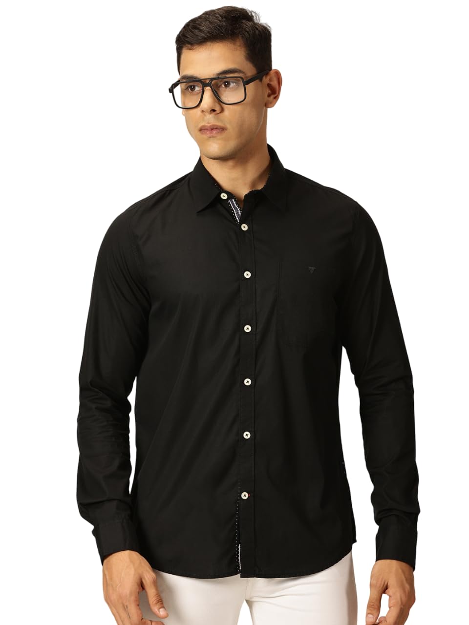 Thomas Scott 100% Cotton Long Sleeve Solid Regular Fit Casual Shirts for Mens Black