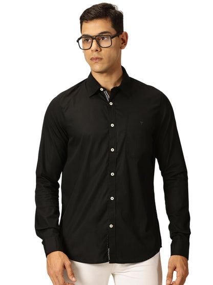 Thomas Scott 100% Cotton Long Sleeve Solid Regular Fit Casual Shirts for Mens Black