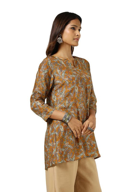 Soch Womens Mustard Viscose Blend Paisley Print Tunic