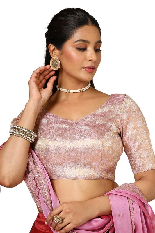 Soch Womens Onion Pink Tussar Zari Woven Padded Blouse
