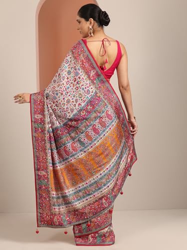 Libas Womens Printed Silk Blend Saree With Blouse Piece