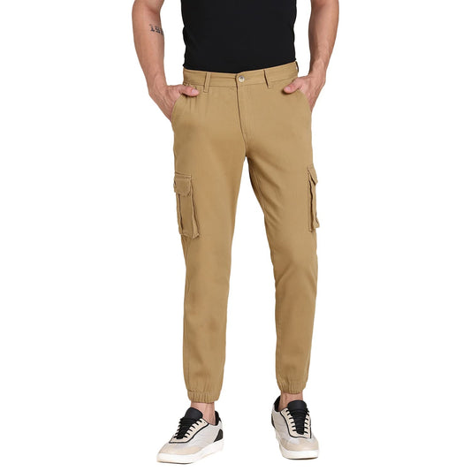 Dennis Lingo Slim Fit Khaki Solid Cargo Jogger for Men