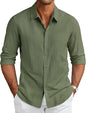 CB-COLEBROOK Mens Long Sleeve Button Down Shirts Casual Cotton Linen Shirts Summer Beach Shirt for Mens Top (in, Alpha, 2XL, Re