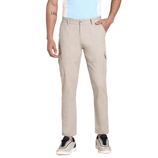 Dennis Lingo Slim Fit Solid Beige Cargo for Men