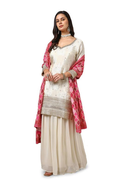 Soch Womens Off White Chinon Embroidered Suit Set With Sequins Work