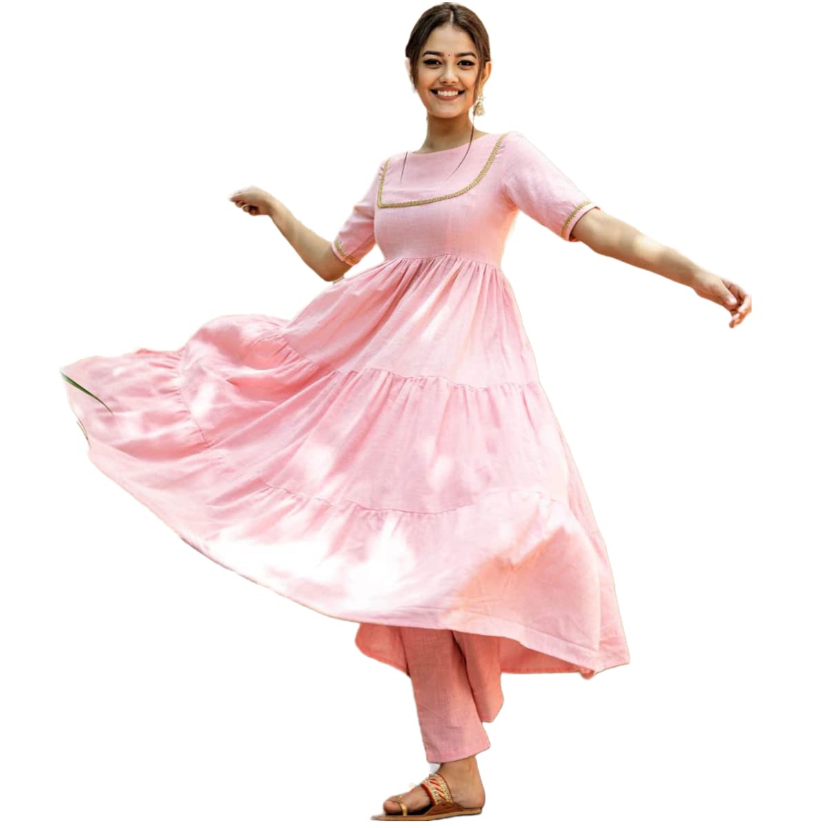ANNI DESIGNER Womens Cotton Blend Anarkali Solid Kurta with Pant (Gulabo Nw Pink_XXL_Pink_XX-Large)