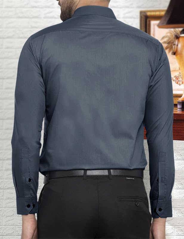 Pinkmint Casual Shirt for Men Stylish Mens Shirt Soild Regular Fit Long Sleeve Formal Wear Grey