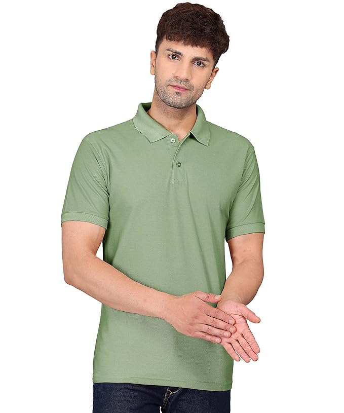 Baghadbillo MenS Regular Fit Solid Polo Half Sleeve T-Shirt Pista