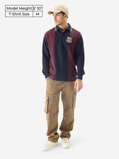 The Souled Store Official FCB Love of Football Men and Boys Multicolor Collared Neck Long Sleeve Graphic Printed Cotton Oversize