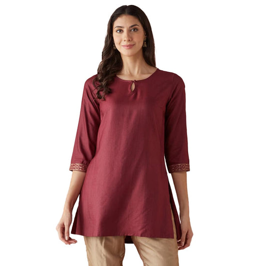 Fabindia WomenS Viscose Silk Solid Slim Fit Kurta (1038239Wine_Wine