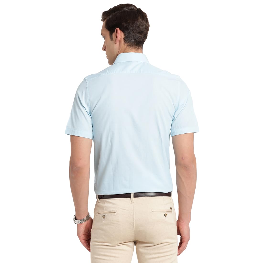 Turtle Men Pure Cotton Slim Fit Solid Light Blue Formal Shirt