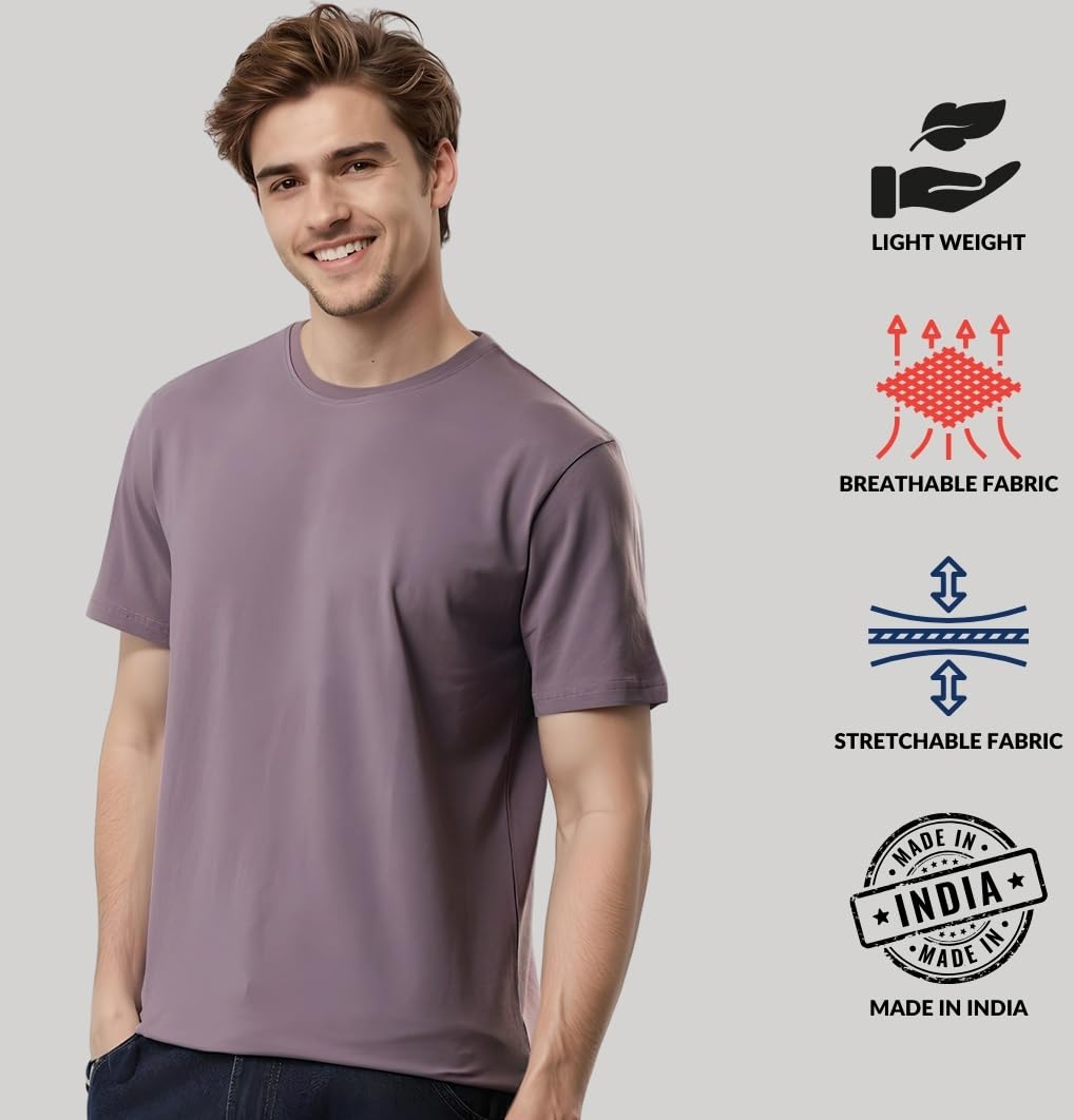 ADRO Mens T Shirts | Solid Tshirts for Men | Pure Cotton Lycra Fabric | 4 Way Stretch Smart tech Tshirt | Pack of 2 Round Neck T