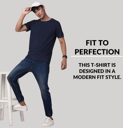 ADRO Men's Solid Regular Fit T-Shirt (RCM2-PLN)