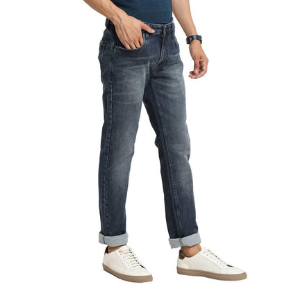 Turtle Men Dark Grey Narrow Fit Solid Jeans