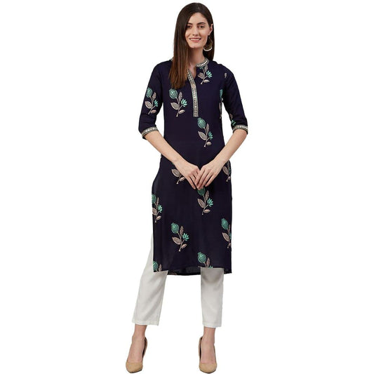 anubhutee Women Rayon Straight Floral Printed Mirror Work Kurta