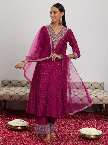Libas WomenS Silk Blend Kurta Set (49278H_Magenta