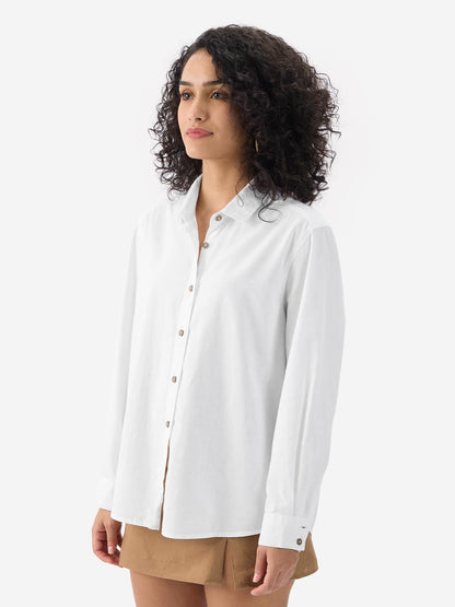 The Souled Store Cotton Linen: White Women and Girls Long Sleeves Collared Neck Button Front Solid Regular Fit Shirts