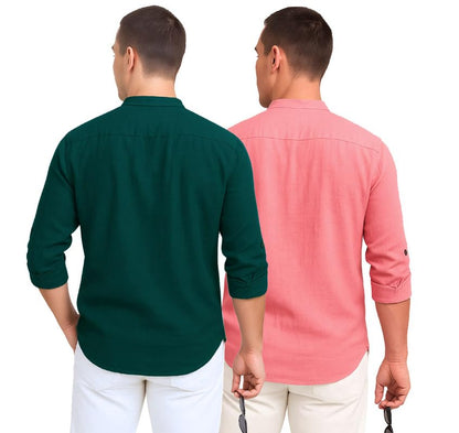 Deelmo Combo Of MenS Cotton Blend Solid Regular Fit Full Sleeve Short Kurta | MenS Trendy Short Kurta Pack Of 2