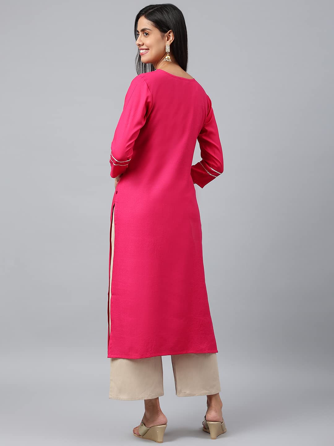 ANNI DESIGNER Women's Cotton Blend Straight Solid Kurta (Satya)