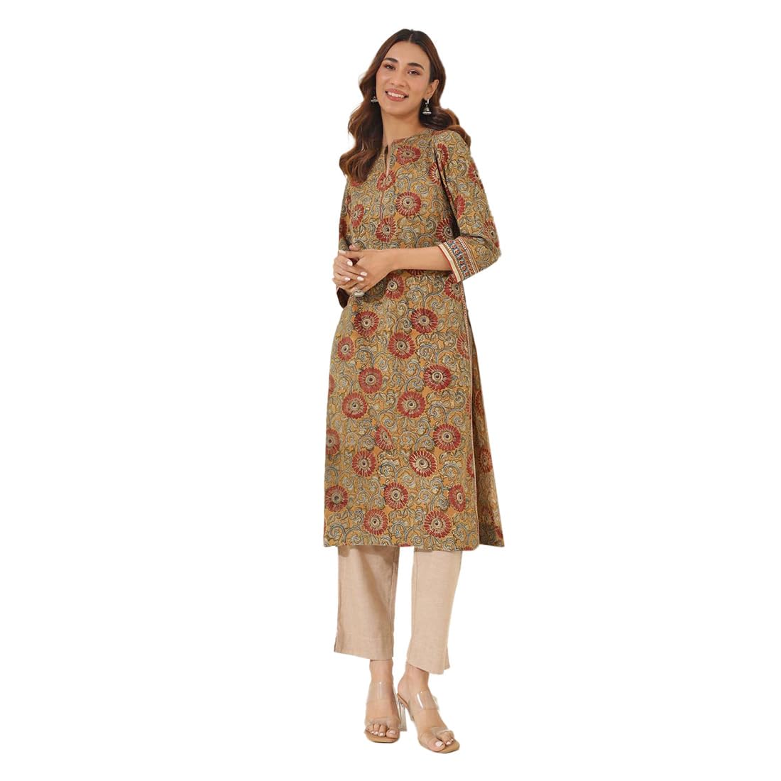 Fabindia WomenS Cotton Printed Regular Kurta (1037265Mustard_Mustard