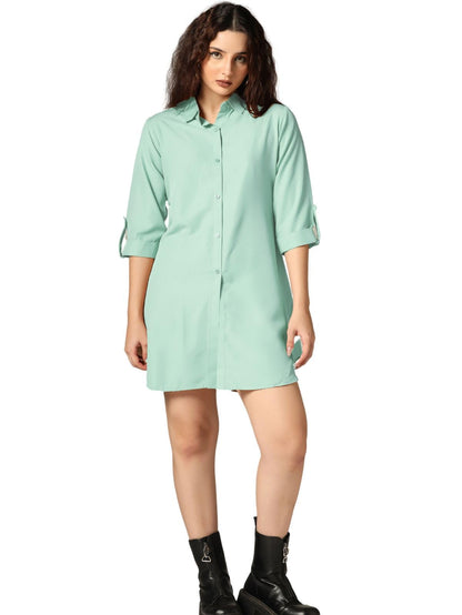 Greciilooks Western Dress For Women| Shirt Collar Solid A-Line Dress| Plus Roll Tab Sleeve Shirt Dress| WomenS Comfort Summer D