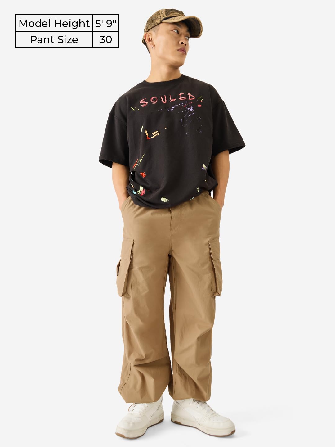 The Souled Store Parachute Pants: Tan Brown Men and Boys Elasticated Toggles Leg Closure Mid Rise Cotton Pants